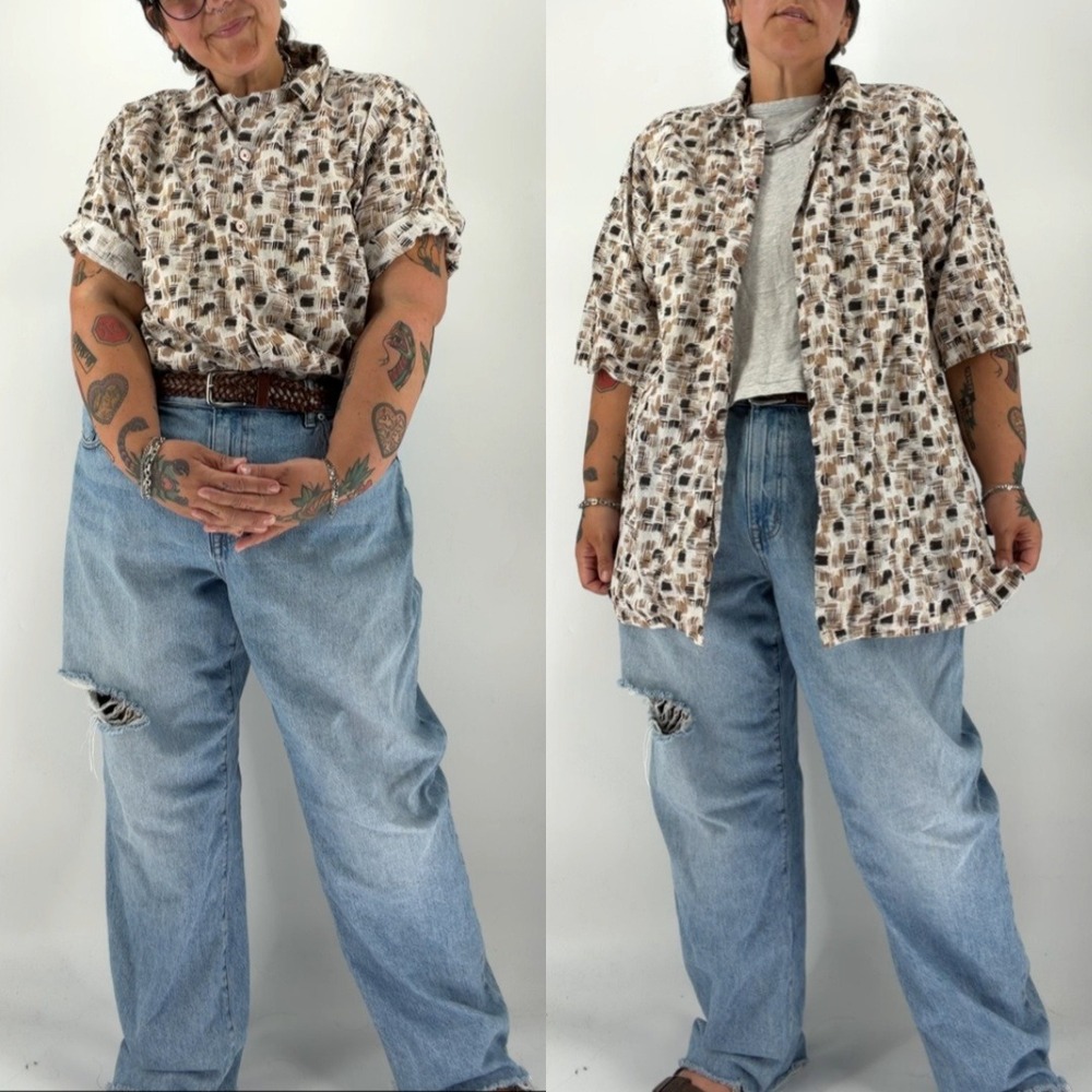 Stacy Adams coffee brown linen blend short sleeve button shirt mens 2X plus size